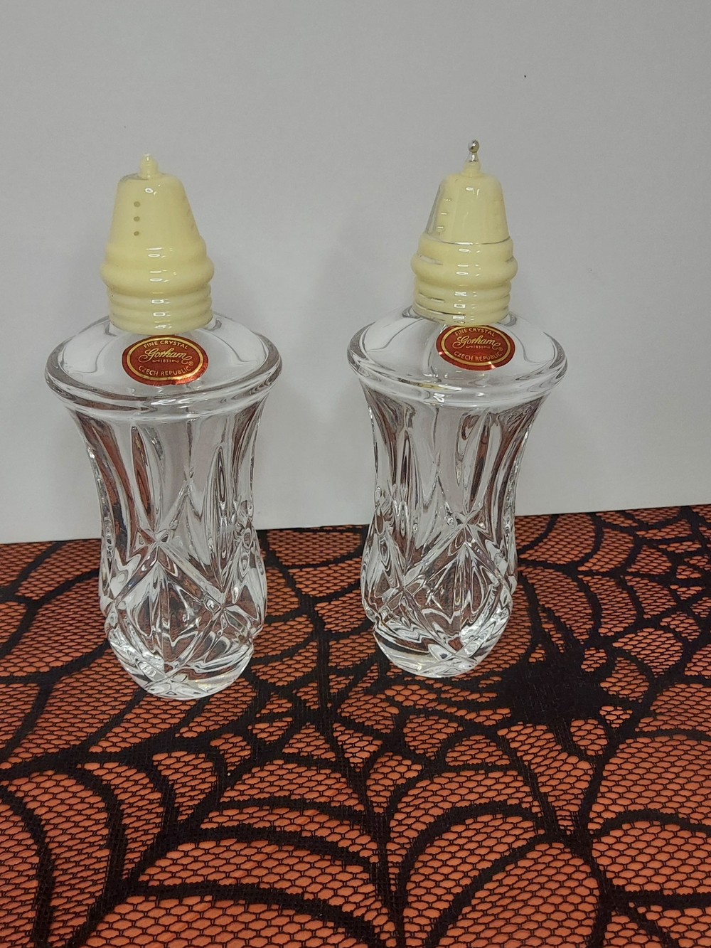 Vintage Gorham Fine Crystal Salt & Pepper Shakers Czech Republic
